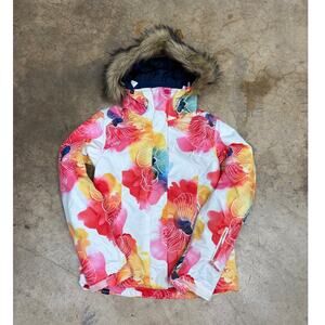 Roxy Dry Flight Women's Snow Hoodie Jacket White Pink Floral Print Size XS